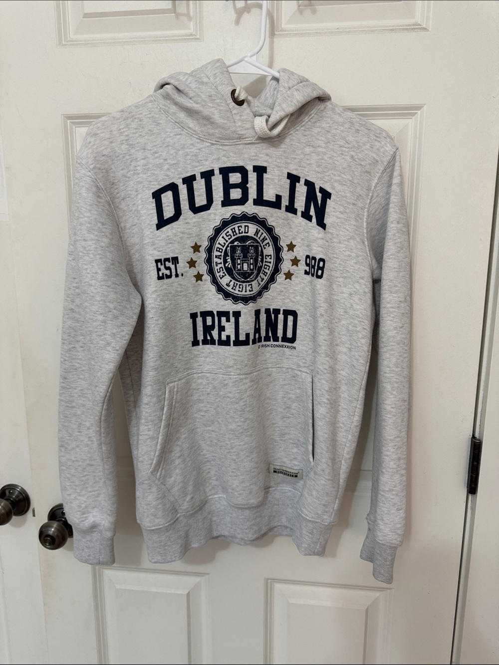 Dublin Ireland Graphic Hooded Sweatshirt Size Small Light Gray Fleece Irish
